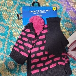 Pink and Black Kids Winter Accessory Set